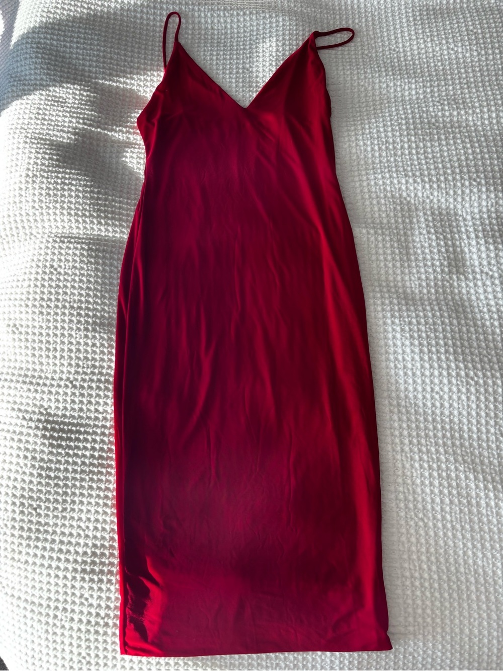 Red Midi Dress with Spaghetti Straps